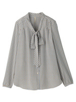 ノーブルプリントリボンタイブラウス