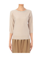 ビジューネック八分袖ニット