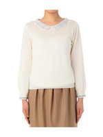 レース柄衿つきニットプルオーバー