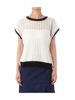 LEONIAS 異素材切り替えストライプニット