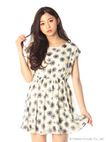 ハイビス柄ドロップショルダーOP