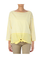 裾切り替えボーダー柄ブラウス