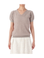 前後切り替えボーダーパフ袖ニット