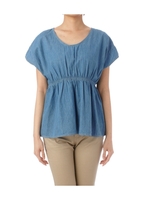 綿麻デニムギャザーブラウス