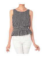 チェック柄ペプラムタンクトップ