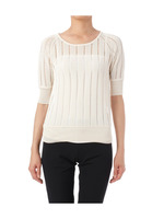 透かし編みストライプ五分袖ニット