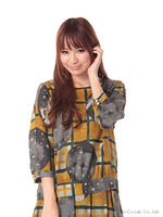 水彩チェックムーンドットプリントブラウス