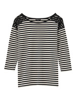 [S]レース使いボーダー七分袖カットソー