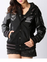 袖フェイクレザースタジャン