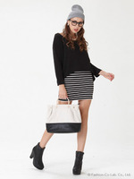 無地×ボーダーレイヤードOP