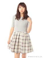 ウエストリボンチェックタイトワンピース