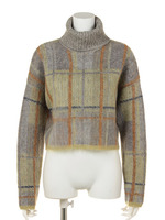 シャギーチェックタートルニット