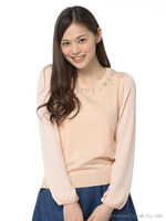 カラフルビジュー袖ジョーゼットニット