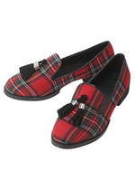 タッセル付きチェック柄フラットシューズ