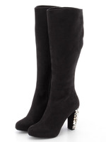 ビジューヒールロングブーツ