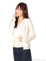 ビジュートップス×総レースカーディガン