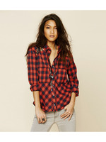 ラメ使いチェック切り替えロングブラウス