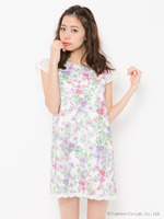 メッシュ×花柄プリントOP