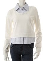 【ECURY】ストライプシャツドッキングトップス