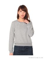 ストライプ裏毛ビジュー付きプルオーバー