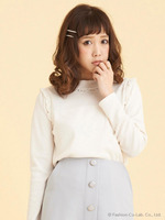 肩フリルワッフルプルオーバー