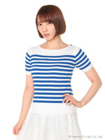 肩ボタンパネルボーダーリブニット