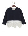 JCT ミラノリブ ライン 裾レース7分袖トップス/NAVY