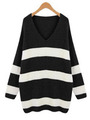 Vネックボーダーニットチュニック/ブラック