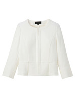 [L]ペプラム調ノーカラーストレッチジャケット/ホワイト(003)