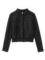 [L]光沢加工ブルゾン風ニットカーディガン/ブラック(619)