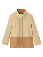 [L]配色スタンドカラー比翼コート/ブラウン系(043)