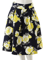 【CEDNIE】ぼかしフラワーフレアミディスカート/ネイビー