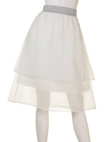 【Omekashi】ボーダーオーガンジースカート/グレ-