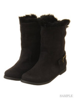 【低反発スポンジ入り】ラビットファーショートブーツ/ブラック