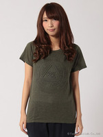エンボス加工プリントTシャツ/カーキ