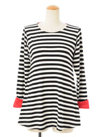 カフス切替ボーダー長袖チュニック/レッド