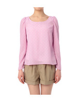 ギャザーショルダードット柄ブラウス/ピンク系(182)