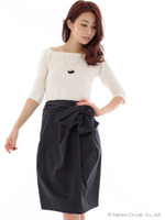 ギャザーリボンラップスカート/ブラック