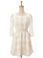 ギンガムシアサッカーワンピ/ピンクベージュ