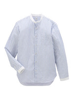 コットン/リネン ストライプスタンドカラー長袖シャツ/ホワイト(301)