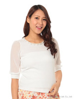 シフォン切替えリブトップス/ネイビー