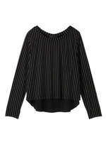 シャツレイヤード風ストライプカットソー/ブラック(319)