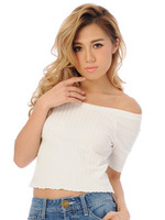シンプルリブショートトップス/WHITE