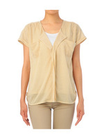 ストライプ開襟シャツ風プルオーバー/イエロー系(333)