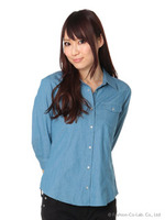 デニムシャツパール釦長袖/コン