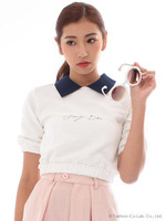 ニットカラー裏毛トップス/ネイビー