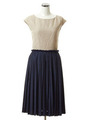 バイカラープリーツワンピース/ネイビー
