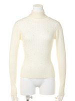 バックリボン太リブタートルニット/ブルー