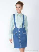 パイピングデニムスカート/ライトブルー