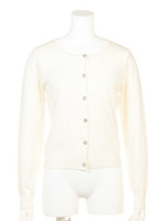 ビジューボタンクルーネックカーディガン/ブルー